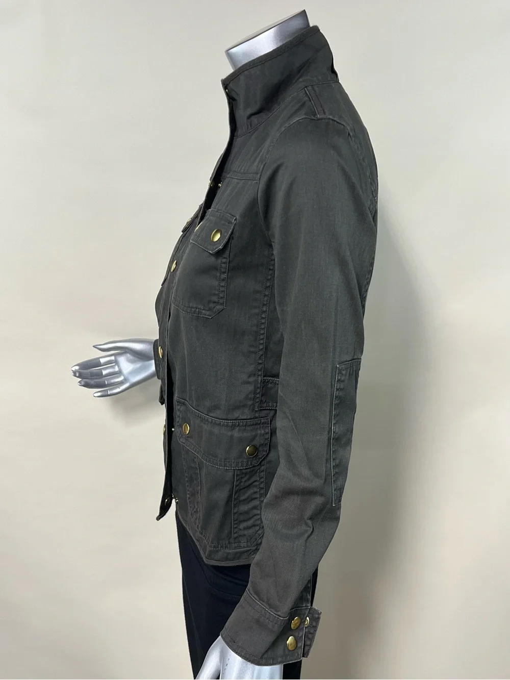 J. Crew Relaxed Fit Boyfriend Field Jacket Green Gray Snap Zip Up Women’s XS